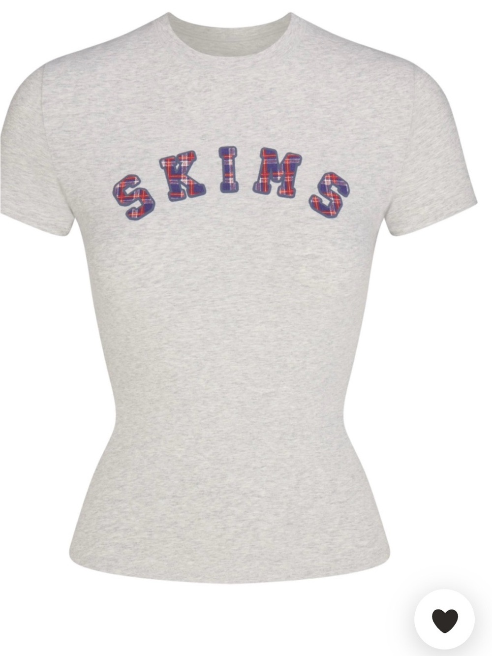 SKIMS Heather Light Gray Tee with Plaid Logo